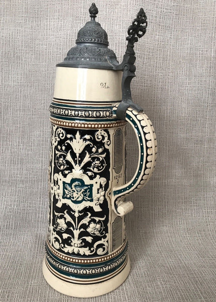 ANTIQUE 2L GERMAN BEER STEIN 1282 J C.1880S HB HOFBRAUHAUS - arustocracy