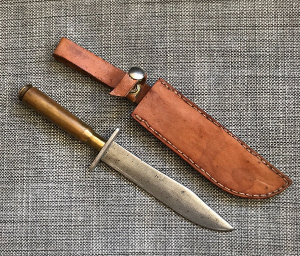 WWII Trench Art Brass .50 CAL Casing Handle Knife 9 7/8" Long - arustocracy