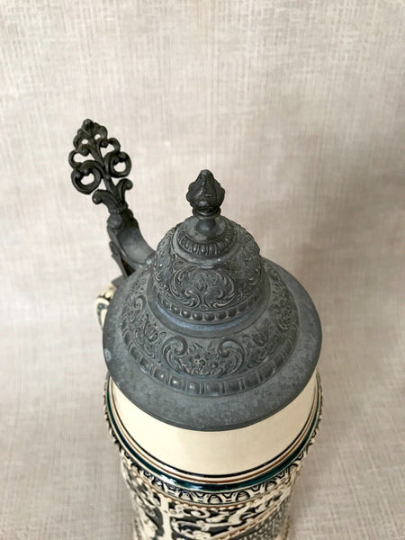 ANTIQUE 2L GERMAN BEER STEIN 1282 J C.1880S HB HOFBRAUHAUS - arustocracy