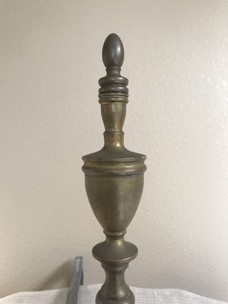 PAIR ANTIQUE SHEFFIELD BRASS EMPIRE FEDERAL STYLE FIREPLACE ANDIRONS C. 1900 - arustocracy