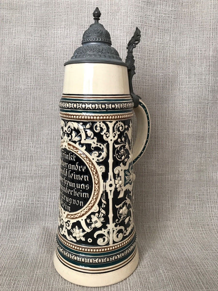 ANTIQUE 2L GERMAN BEER STEIN 1282 J C.1880S HB HOFBRAUHAUS - arustocracy