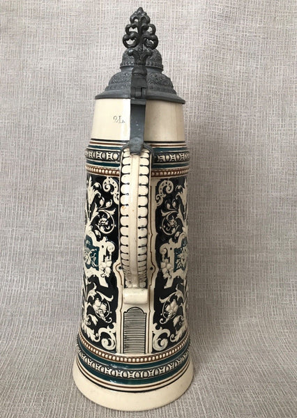 ANTIQUE 2L GERMAN BEER STEIN 1282 J C.1880S HB HOFBRAUHAUS - arustocracy