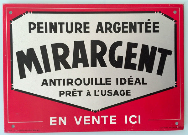 VINTAGE 1950 TIN LITHOGRAPHED METAL SIGN MIRARGENT SILVER ANTI-RUST PAINT - arustocracy