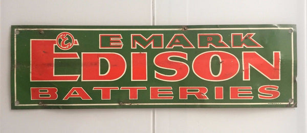 VINTAGE EDISON E MARK BATTERIES METAL SIGN LATE 1930S - arustocracy