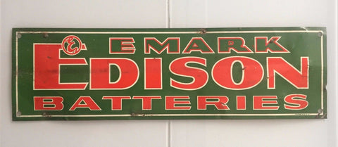 VINTAGE EDISON E MARK BATTERIES METAL SIGN LATE 1930S - arustocracy