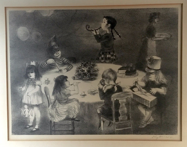 HAND SIGNED LITHOGRAPH LILY HARMON BIRTHDAY PARTY LIMITED EDITION ORIGINAL FRAME - arustocracy