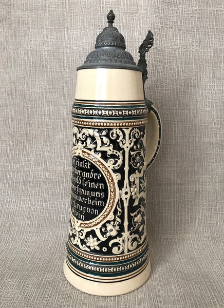 ANTIQUE 2L GERMAN BEER STEIN 1282 J C.1880S HB HOFBRAUHAUS - arustocracy