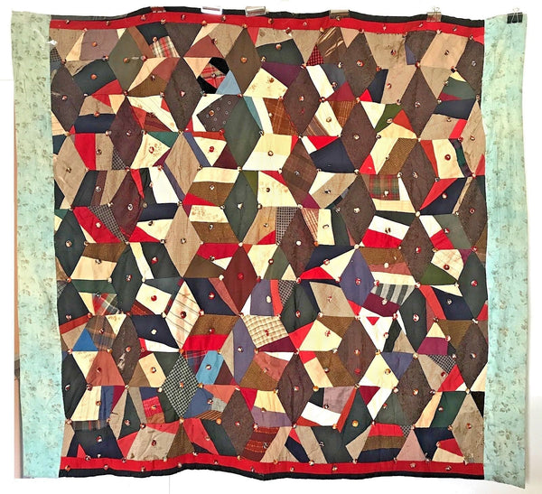 ANTIQUE VINTAGE CRAZY QUILT GREAT COLORS & FABRICS GEOMETRIC SHAPES - arustocracy