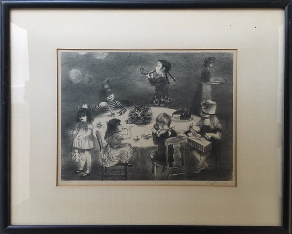 HAND SIGNED LITHOGRAPH LILY HARMON BIRTHDAY PARTY LIMITED EDITION ORIGINAL FRAME - arustocracy