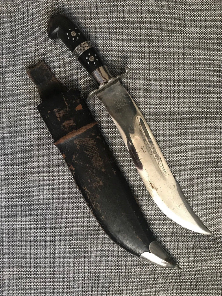 Vintage Indian India Kurkri Dagger Knife Leather Sheath Scabbard - arustocracy