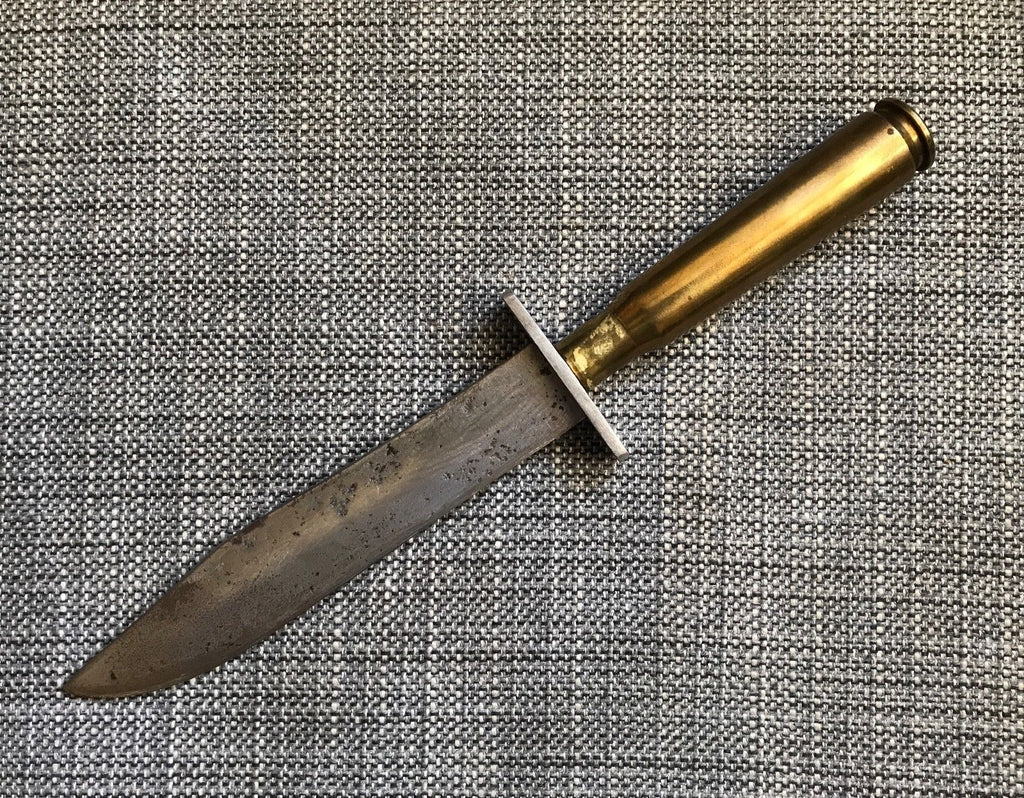 WWII Trench Art Brass .50 CAL Casing Handle Knife 9 7/8" Long - arustocracy