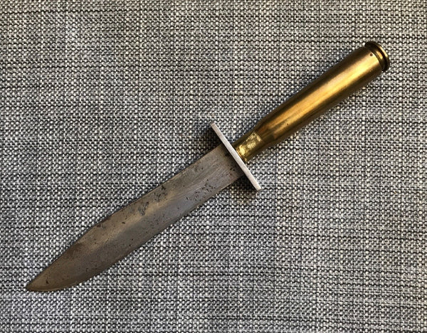 WWII Trench Art Brass .50 CAL Casing Handle Knife 9 7/8" Long - arustocracy