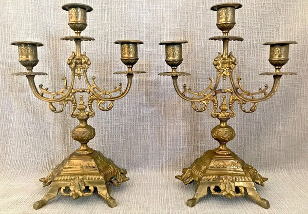 PAIR ANTIQUE FRENCH PAIR OF GILT BRONZE CANDELABRA CANDLESTICKS LOUIS XVI STYLE - arustocracy