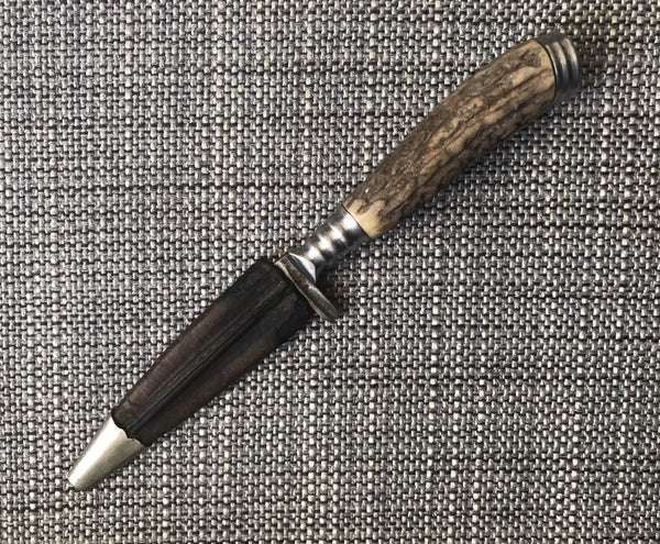 GERMAN WWII BOOT KNIFE DAGGER STAG HANDLE SCABBARD POMMEL MONOGRAMMED "EB" - arustocracy