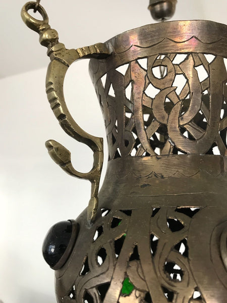 Vintage Moroccan Brass Hanging Pendant Lamp Perforated Metalwork - arustocracy
