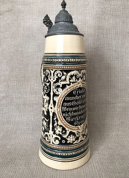 ANTIQUE 2L GERMAN BEER STEIN 1282 J C.1880S HB HOFBRAUHAUS - arustocracy