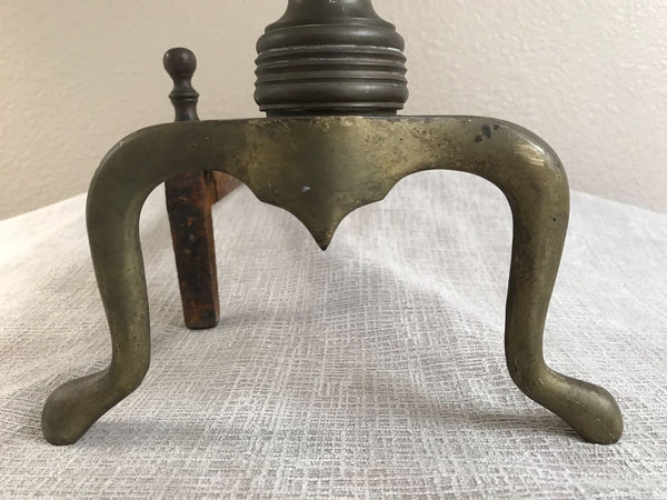 PAIR ANTIQUE SHEFFIELD BRASS EMPIRE FEDERAL STYLE FIREPLACE ANDIRONS C. 1900 - arustocracy