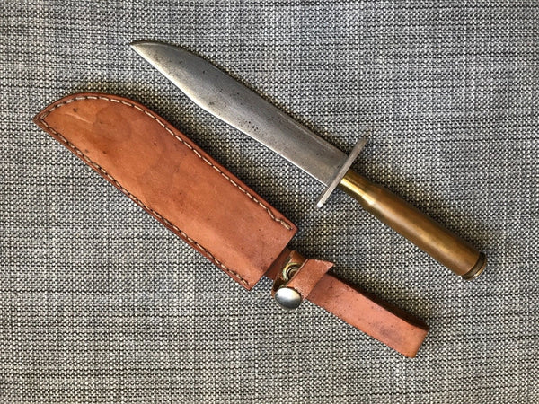 WWII Trench Art Brass .50 CAL Casing Handle Knife 9 7/8" Long - arustocracy