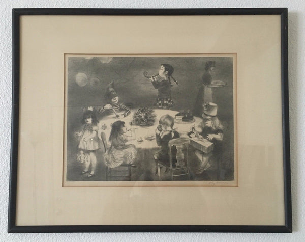 HAND SIGNED LITHOGRAPH LILY HARMON BIRTHDAY PARTY LIMITED EDITION ORIGINAL FRAME - arustocracy