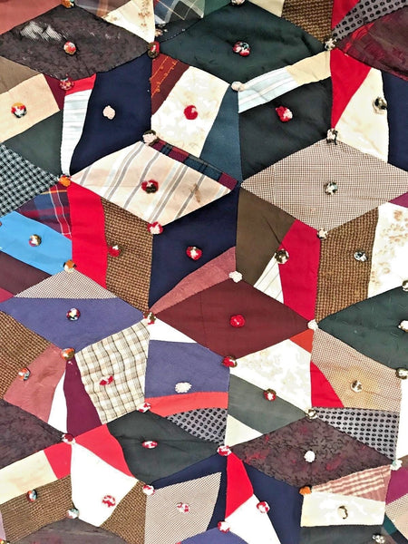 ANTIQUE VINTAGE CRAZY QUILT GREAT COLORS & FABRICS GEOMETRIC SHAPES - arustocracy