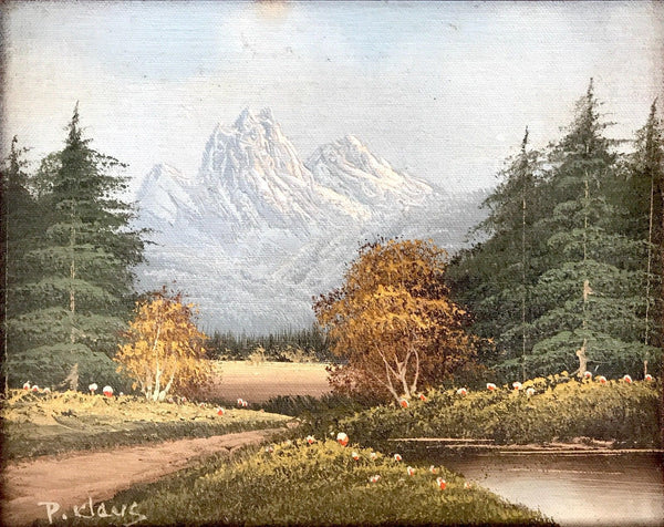 Signed Painting P. Klaus Oil On Board Mountain Meadow Stream Possibly Yosemite - arustocracy