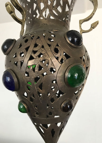 Vintage Moroccan Brass Hanging Pendant Lamp Perforated Metalwork - arustocracy