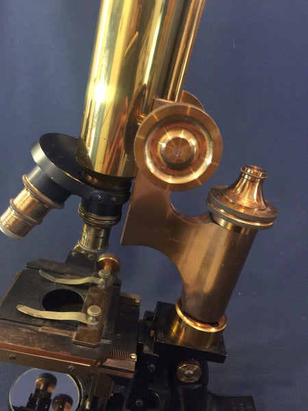 ROSS LONDON 8602 COMPOUND MICROSCOPE MAHOGANY CASE COPPER & BRASS FINISH C. 1900 - arustocracy