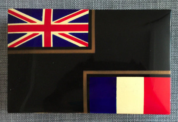 WWI ERA HAND PAINTED PARIS FRANCE BLACK LACQUER BOX UNION JACK & FRENCH FLAG - arustocracy