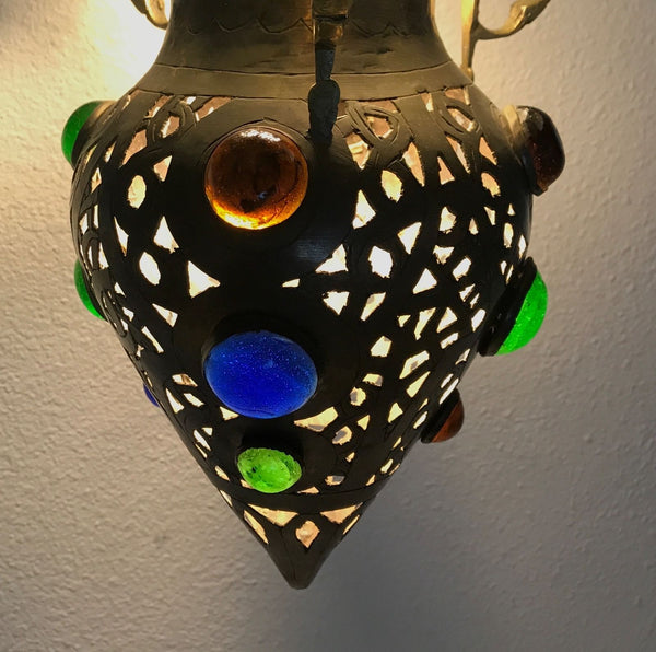 Vintage Moroccan Brass Hanging Pendant Lamp Perforated Metalwork - arustocracy