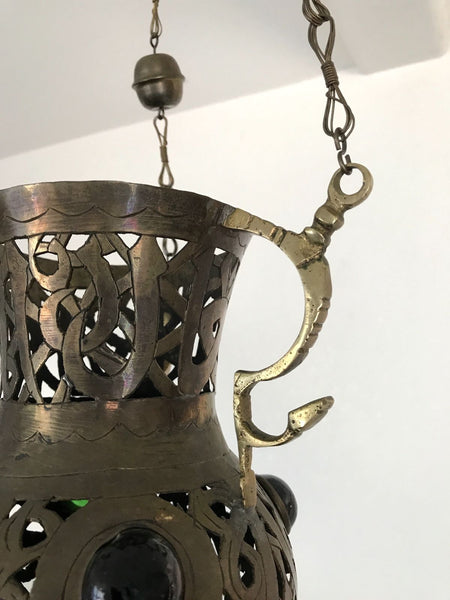 Vintage Moroccan Brass Hanging Pendant Lamp Perforated Metalwork - arustocracy