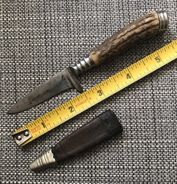 GERMAN WWII BOOT KNIFE DAGGER STAG HANDLE SCABBARD POMMEL MONOGRAMMED "EB" - arustocracy