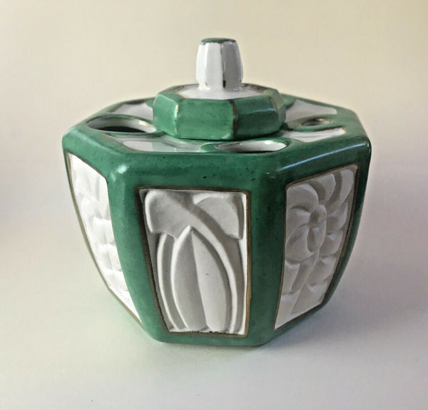 C. 1900 FRENCH FAIENCE ART NOUVEAU PORCELAIN INKWELL SIGNED ALADIN FRANCE