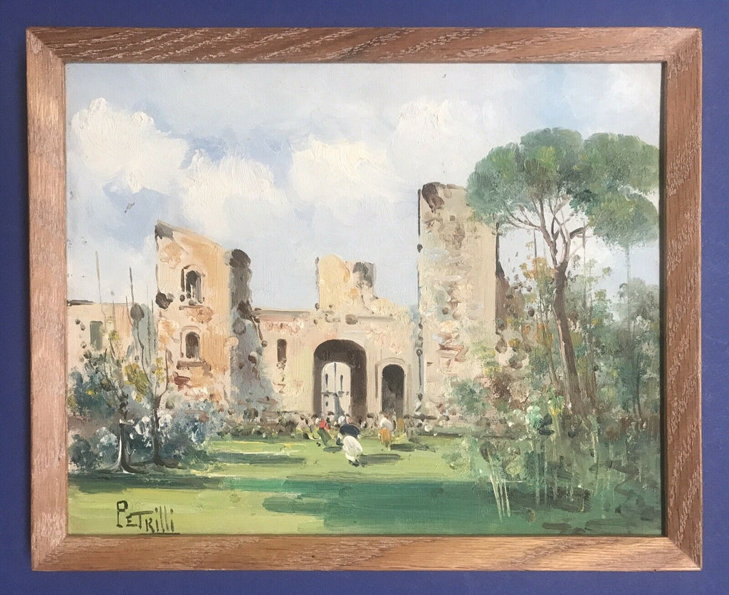 Vintage Impressionism Signed Miniature Oil Painting Petrilli Gateway Village