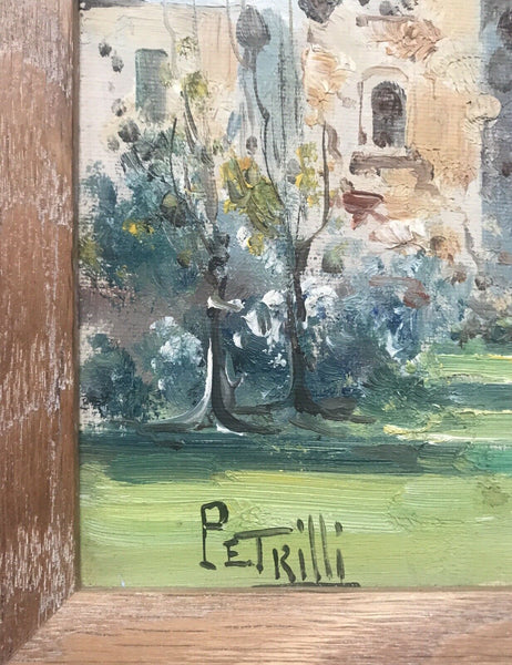 Vintage Impressionism Signed Miniature Oil Painting Petrilli Gateway Village