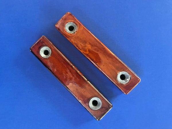 Pair Vintage 8 Inch Brown Glazed Rectangular Ceramic Porcelain Insulators