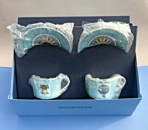 WEDGWOOD MILLENNIUM 1997 SET 2 CUPS & SAUCERS SIGNED BY LORD WEDGWOOD