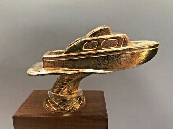 1960s Vintage Motor Boat Regatta Trophy Walnut And Aluminum Base NOS