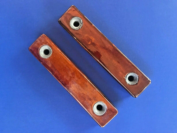 Pair Vintage 8 Inch Brown Glazed Rectangular Ceramic Porcelain Insulators