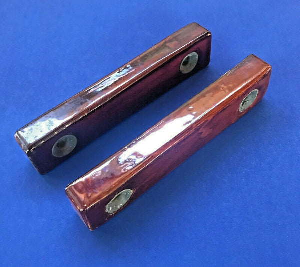 Pair Vintage 8 Inch Brown Glazed Rectangular Ceramic Porcelain Insulators