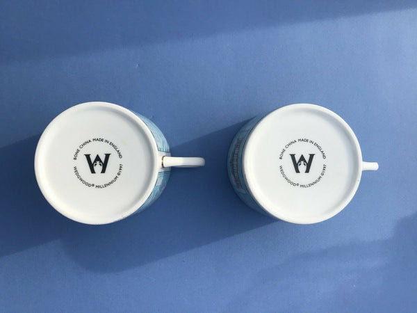 WEDGWOOD MILLENNIUM 1997 SET 2 CUPS & SAUCERS SIGNED BY LORD WEDGWOOD