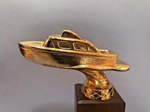1960s Vintage Motor Boat Regatta Trophy Walnut Base NOS