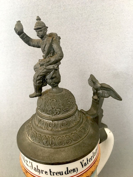 ANTIQUE IMPERIAL GERMAN (HESSIAN) ARMY MILITARY REGIMENTAL BEER STEIN 1900 - arustocracy