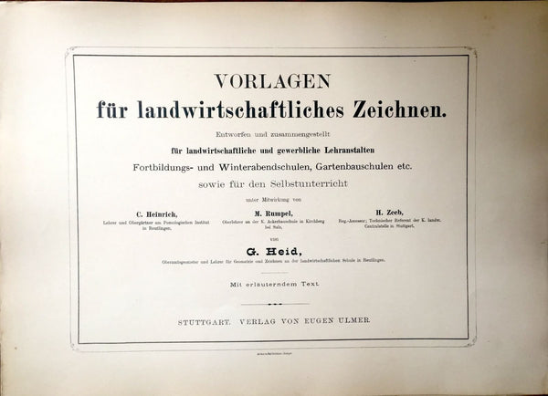 RARE GERMAN 1885 "TEMPLATES FOR AGRICULTURAL DRAWING" 33 ENGRAVED PLATES G. HEID - arustocracy