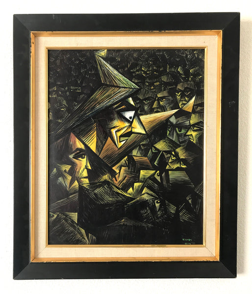 THE DEMAGOGUE SIGNED ABSTRACT OIL ON BOARD MCCARTHY ERA POLITICAL PAINTING - arustocracy
