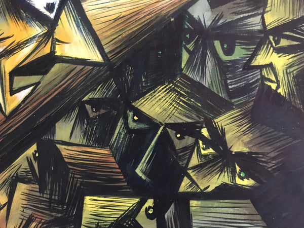 THE DEMAGOGUE SIGNED ABSTRACT OIL ON BOARD MCCARTHY ERA POLITICAL PAINTING - arustocracy