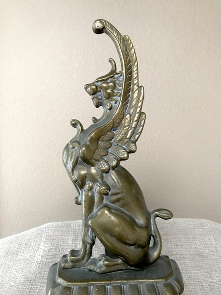 French Repoussé Brass Griffin Andirons Original C. 1890 - Chenets / Fire Dogs - arustocracy
