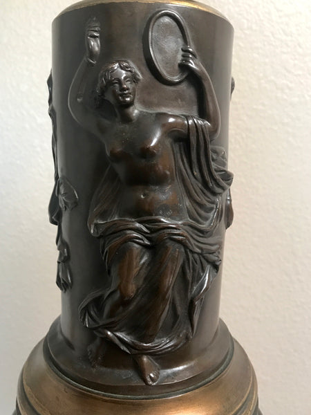 SIGNED C. 1870 BARBEDIENNE FRENCH BRONZE & BRASS "MODERATOR" OR CARCEL LAMP GILT BRONZE BUST - arustocracy