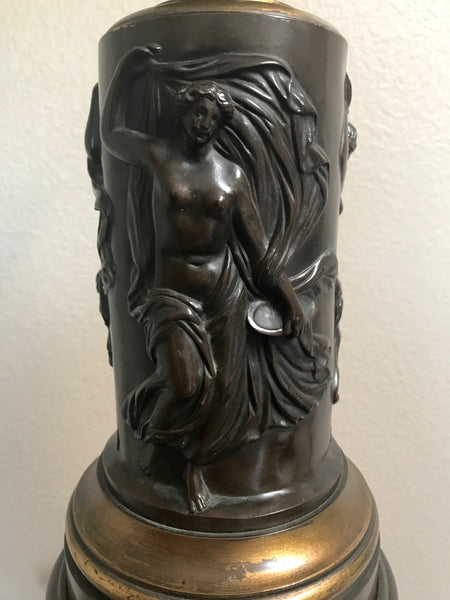 SIGNED C. 1870 BARBEDIENNE FRENCH BRONZE & BRASS "MODERATOR" OR CARCEL LAMP GILT BRONZE BUST - arustocracy