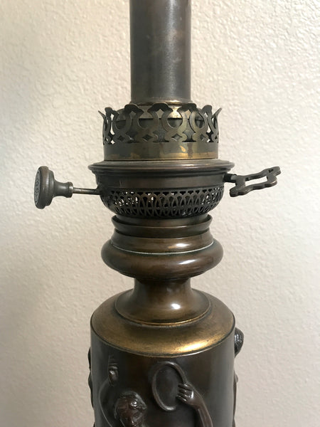 SIGNED C. 1870 BARBEDIENNE FRENCH BRONZE & BRASS "MODERATOR" OR CARCEL LAMP GILT BRONZE BUST - arustocracy