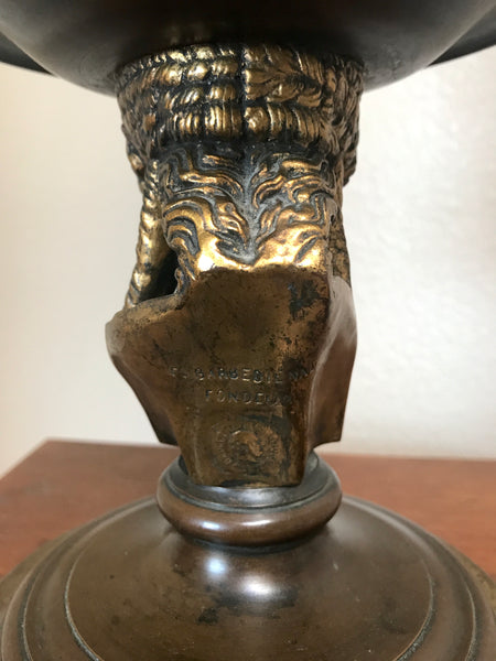 SIGNED C. 1870 BARBEDIENNE FRENCH BRONZE & BRASS "MODERATOR" OR CARCEL LAMP GILT BRONZE BUST - arustocracy
